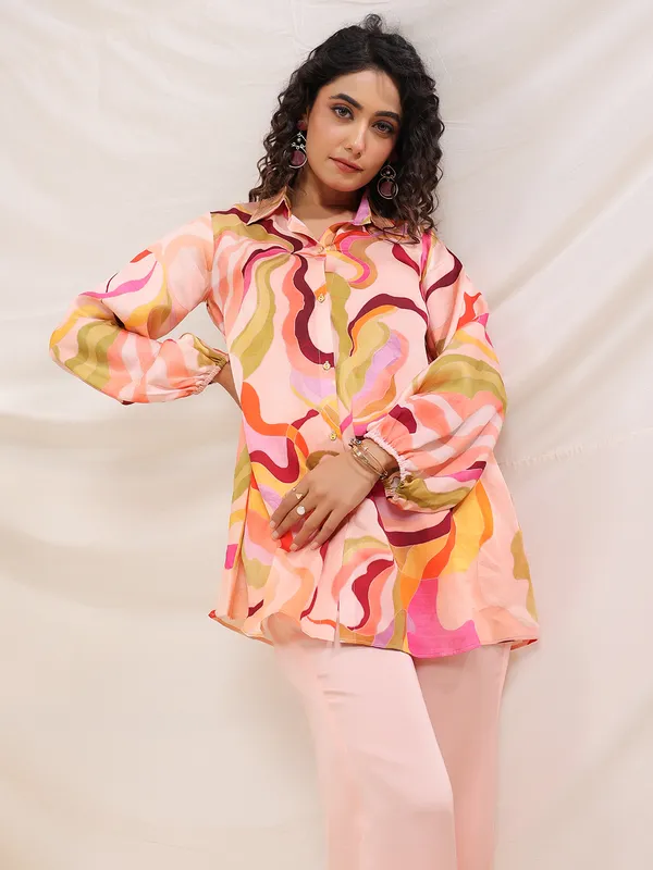 Peach printed co-ord set for women
