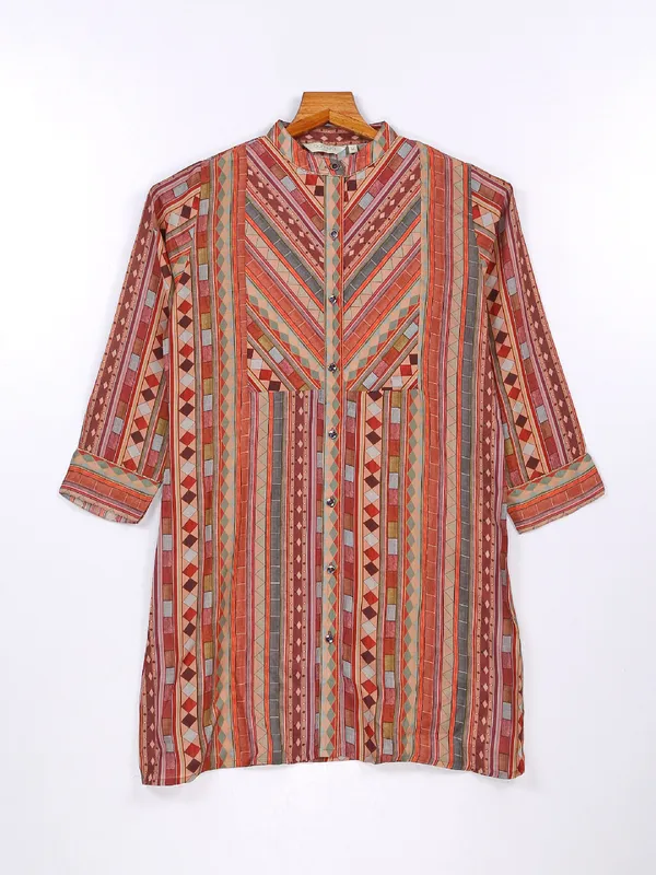 Peach printed cotton casual kurti