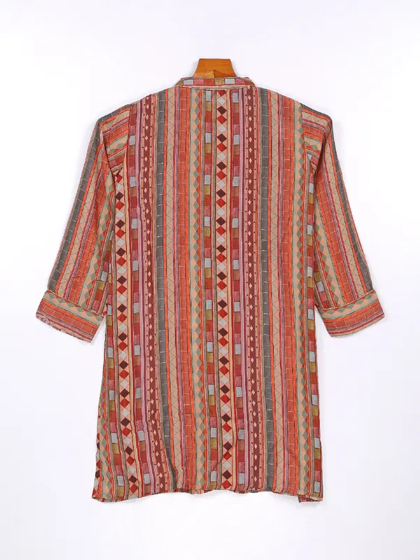 Peach printed cotton casual kurti