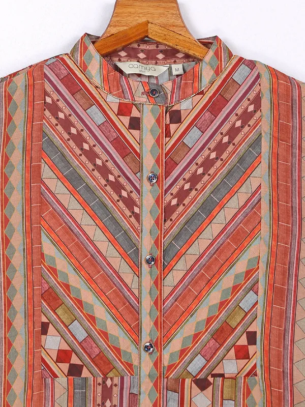 Peach printed cotton casual kurti