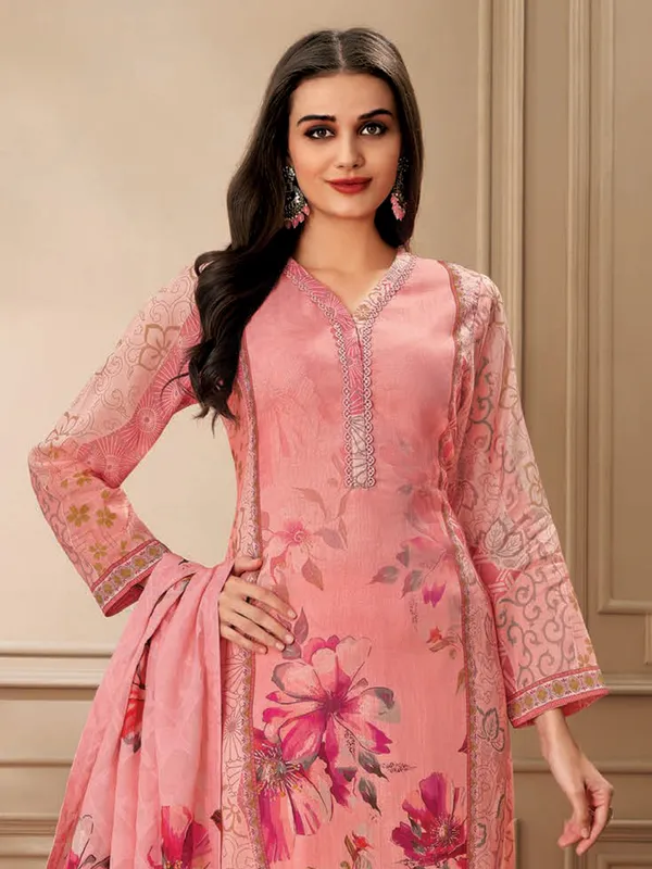 Peach printed cotton salwar suit
