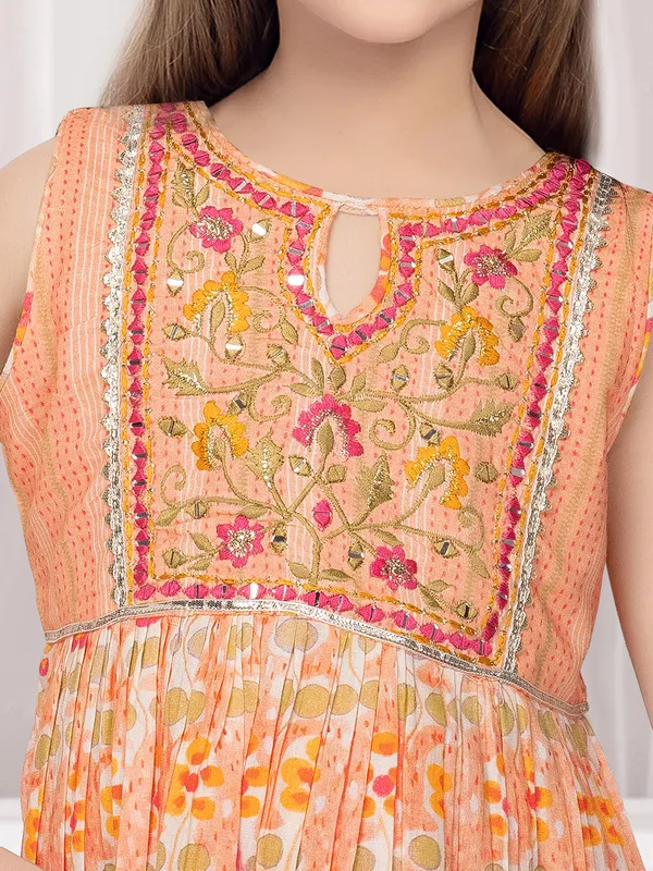 Peach printed cotton sharara salwar suit