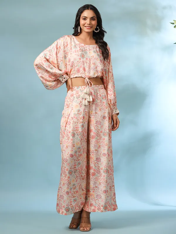 Peach printed crepe co ord set for casual