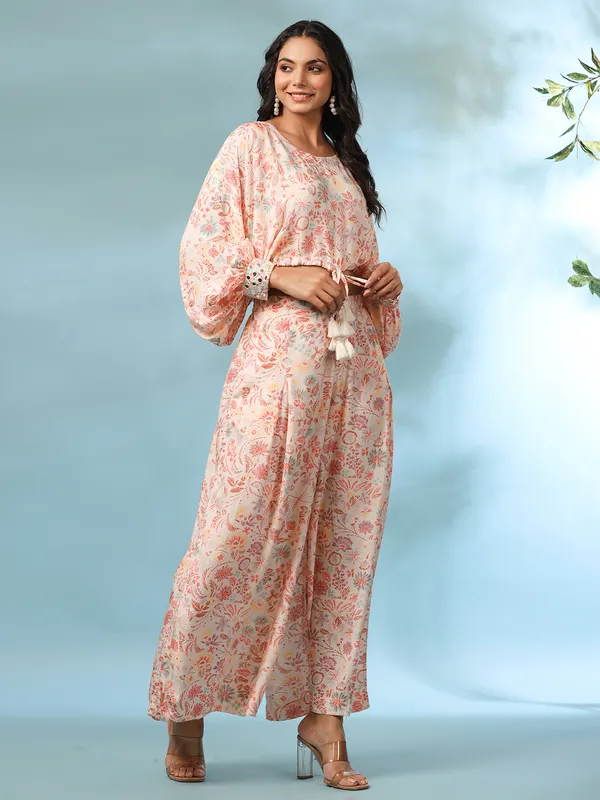 Peach printed crepe co ord set for casual