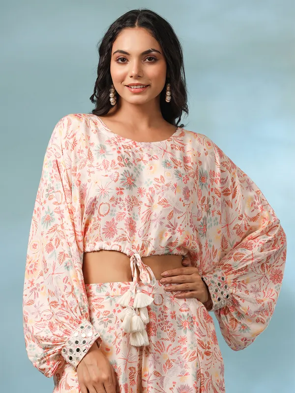 Peach printed crepe co ord set for casual