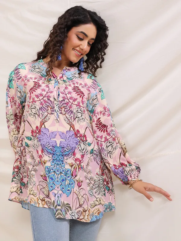 Peach printed crepe top for women