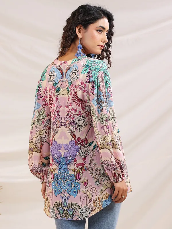 Peach printed crepe top for women
