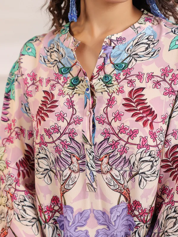 Peach printed crepe top for women