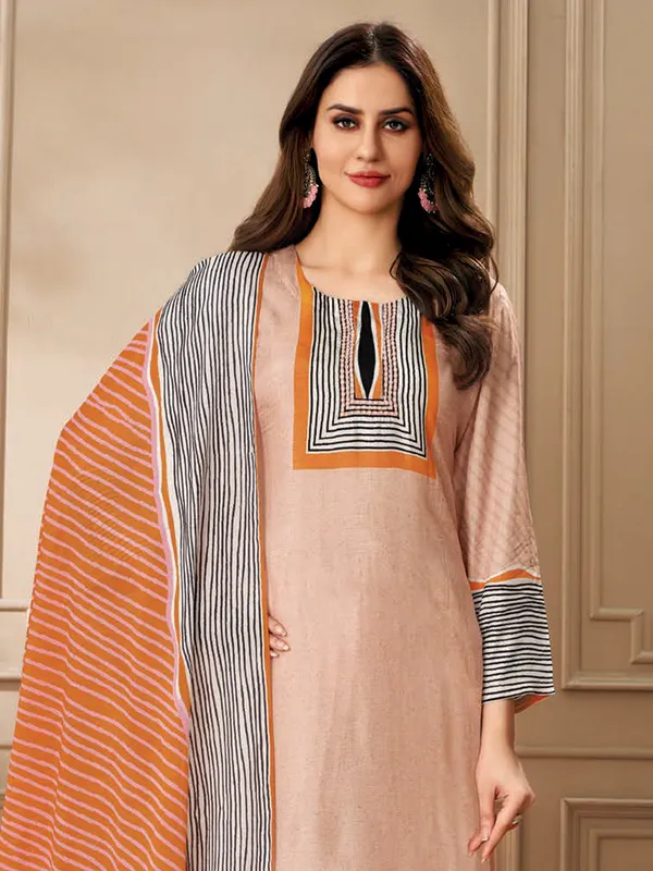 Peach printed dola silk salwar suit