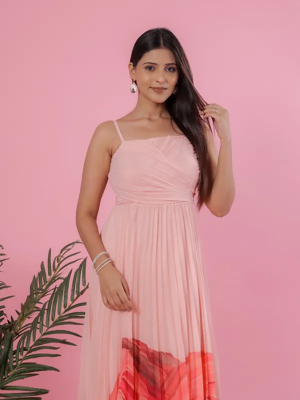 Peach printed georgette dress for women