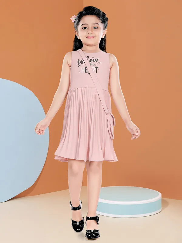 Peach printed georgette frock for casual