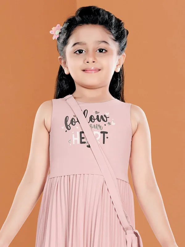 Peach printed georgette frock for casual