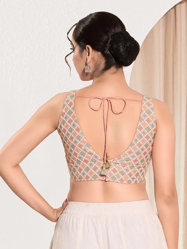 Peach printed jacquard ready made blouse