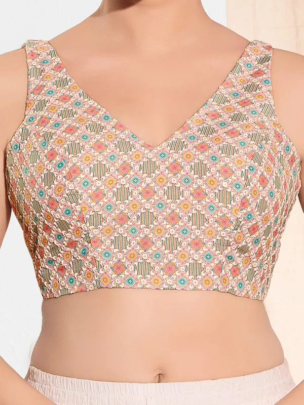 Peach printed jacquard ready made blouse