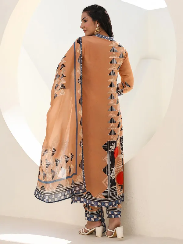 Peach printed kurti set in crepe