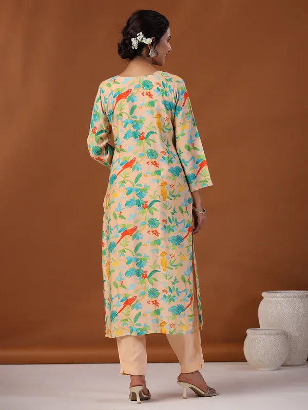 Peach printed kurti set in silk