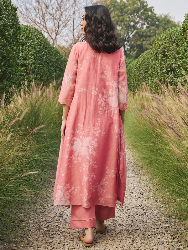 Peach printed muslin cotton salwar suit for women