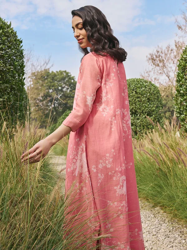 Peach printed muslin cotton salwar suit for women