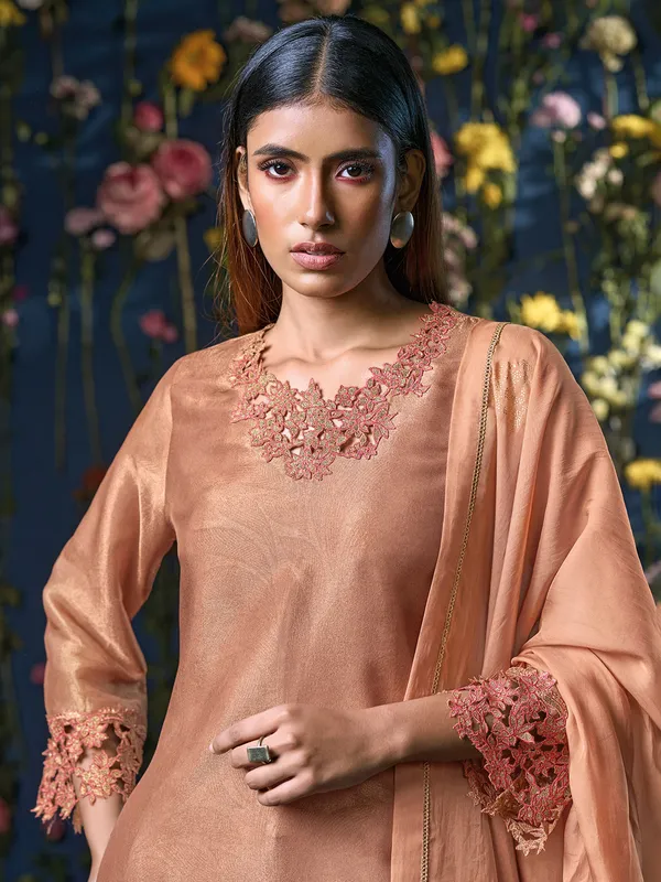 Peach printed palazzo suit for women