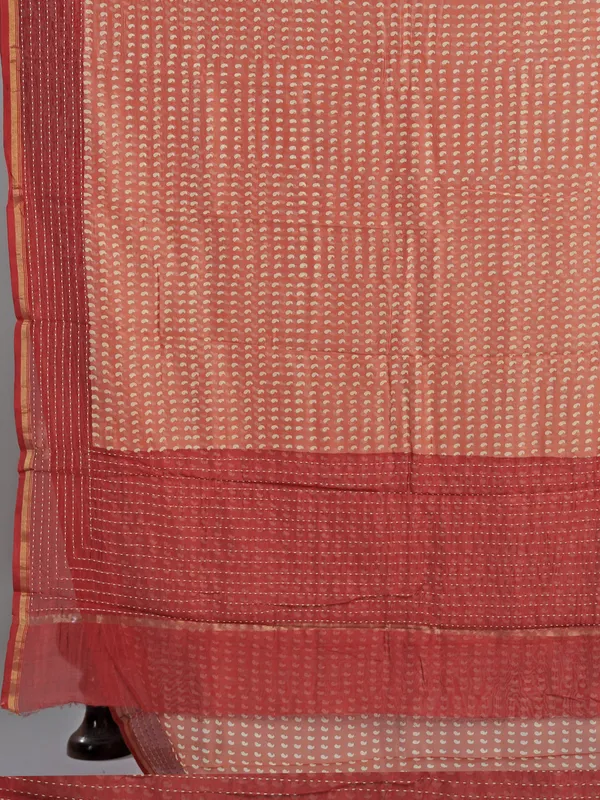 Peach printed saree in semi cotton fabric