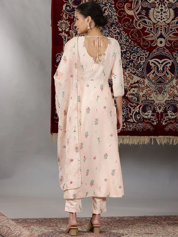 Peach printed silk salwar suit for women