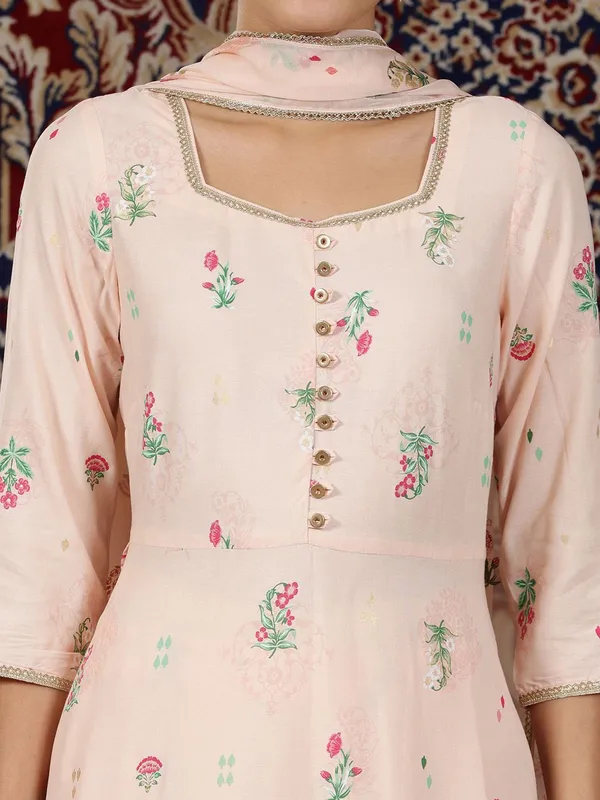 Peach printed silk salwar suit for women