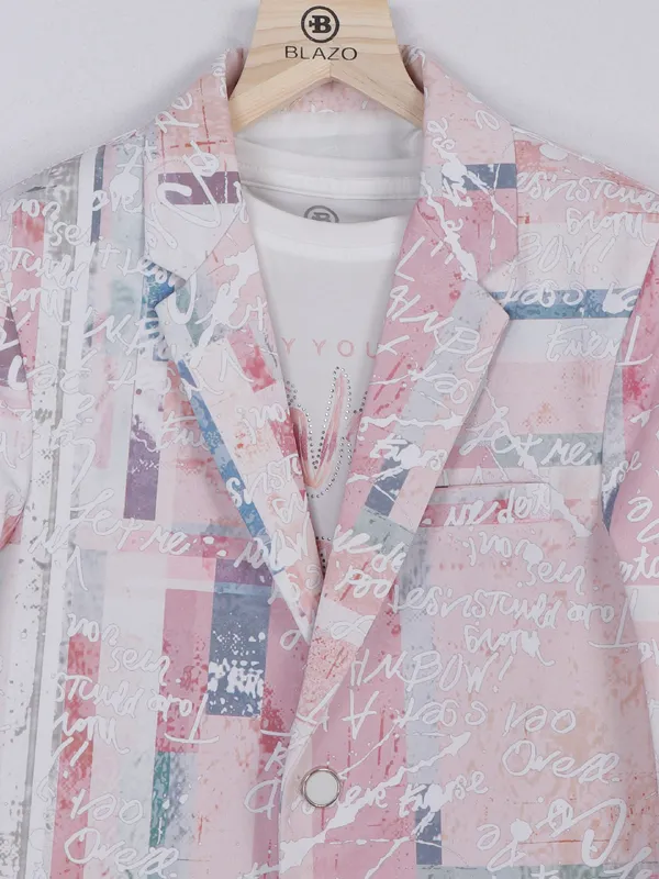 Peach printed terry rayon blazer