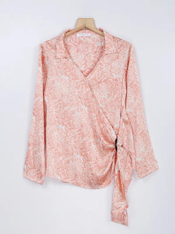Peach printed top in silk