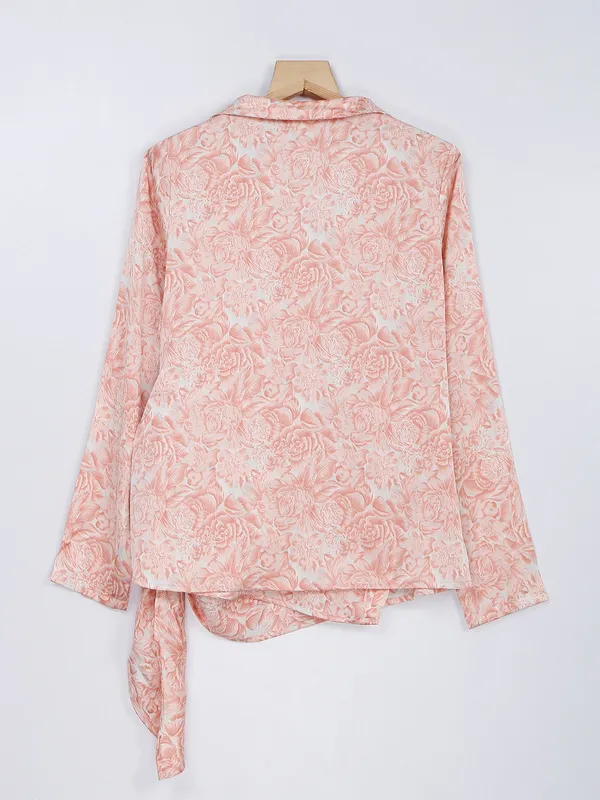 Peach printed top in silk