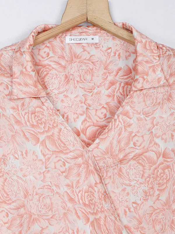 Peach printed top in silk