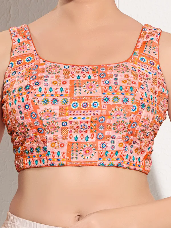 Peach printed viscose rayon ready made blouse