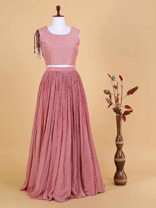 Peach printed wedding wear lehenga choli