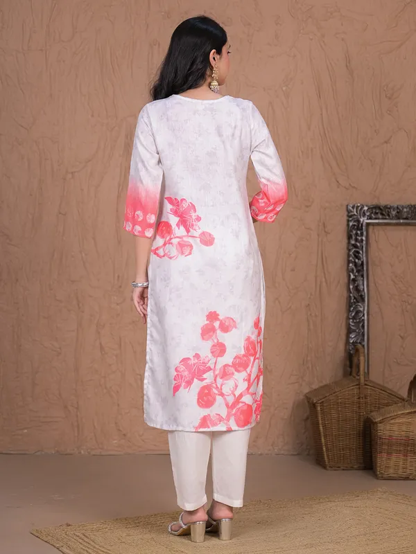 Peach printed women kurti set in cotton silk