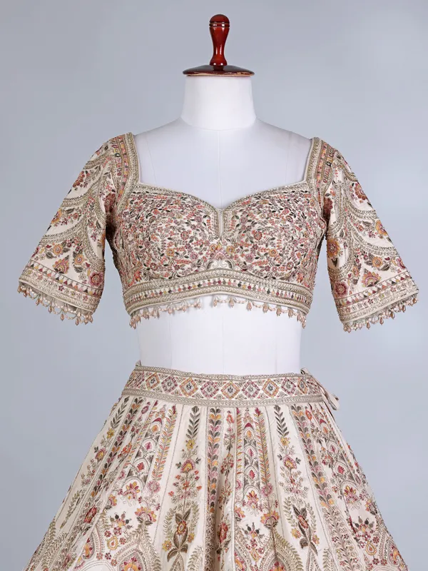 Peach raw silk sweetheart lehenga choli ensemble