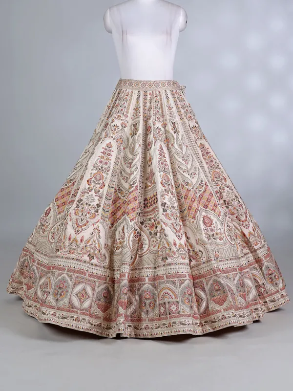 Peach raw silk sweetheart lehenga choli ensemble