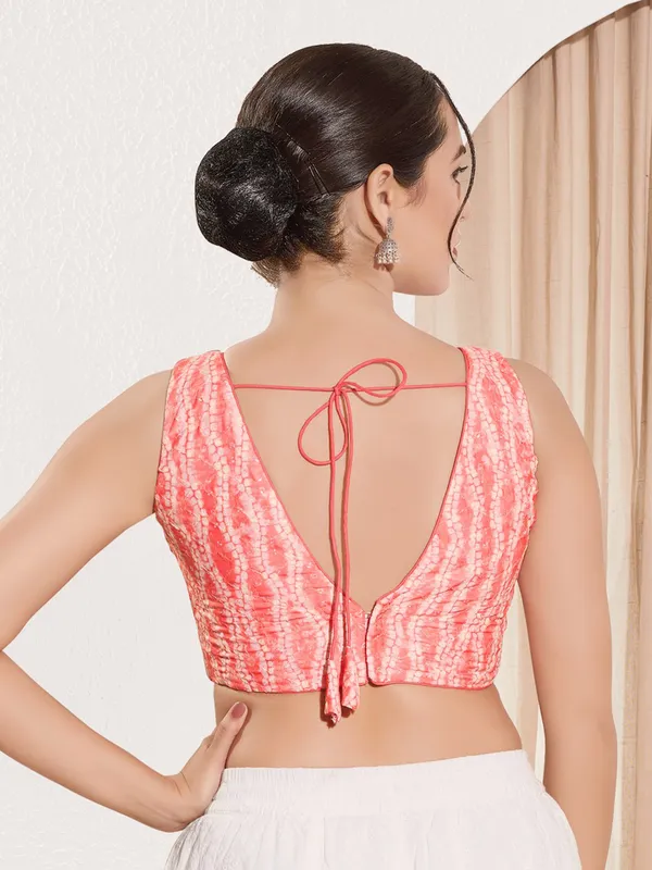 Peach ready made blouse in viscose rayon