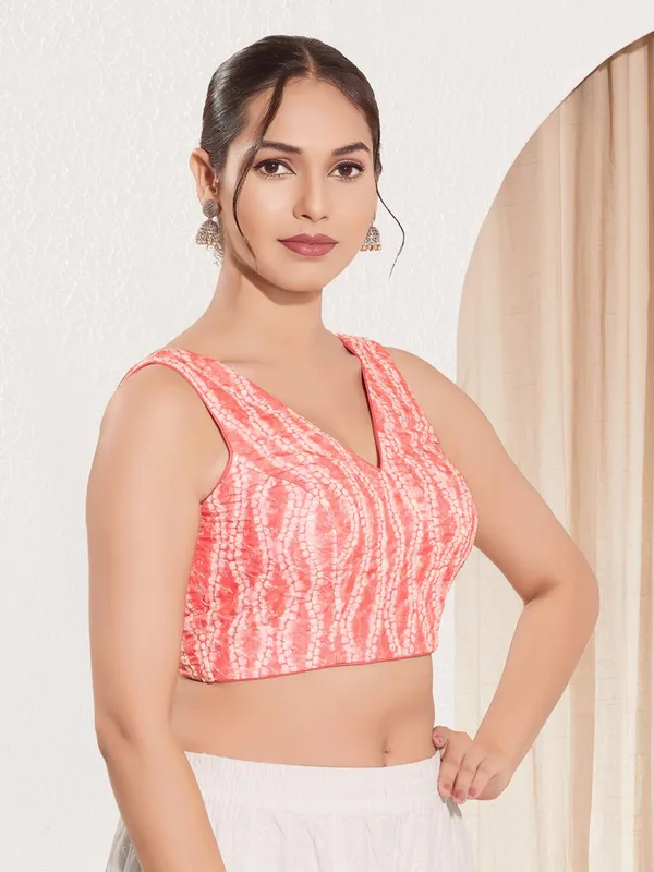 Peach ready made blouse in viscose rayon