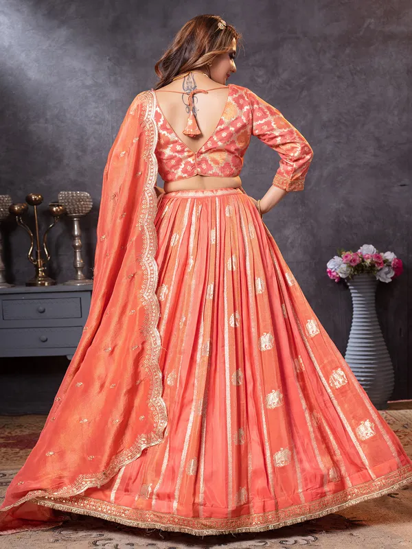 Peach resham tissue silk wedding wear lehenga choli