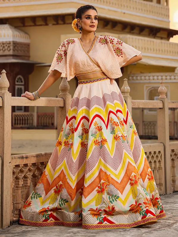 Peach rich raw silk lehenga suit