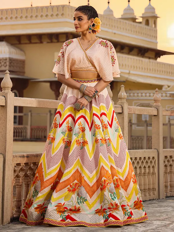 Peach rich raw silk lehenga suit