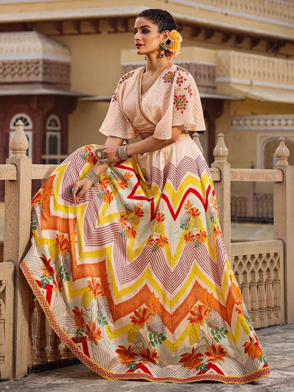 Peach rich raw silk lehenga suit