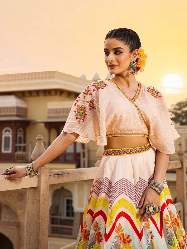 Peach rich raw silk lehenga suit
