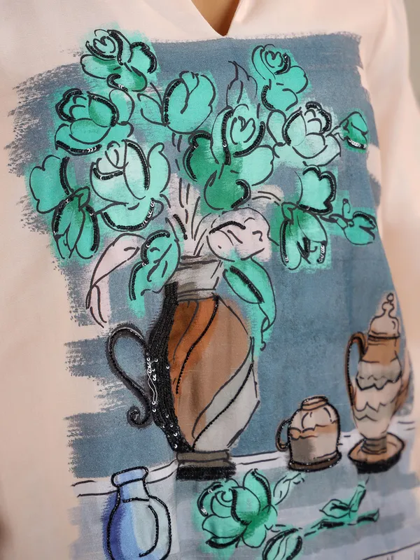 Peach satin silk printed top for women