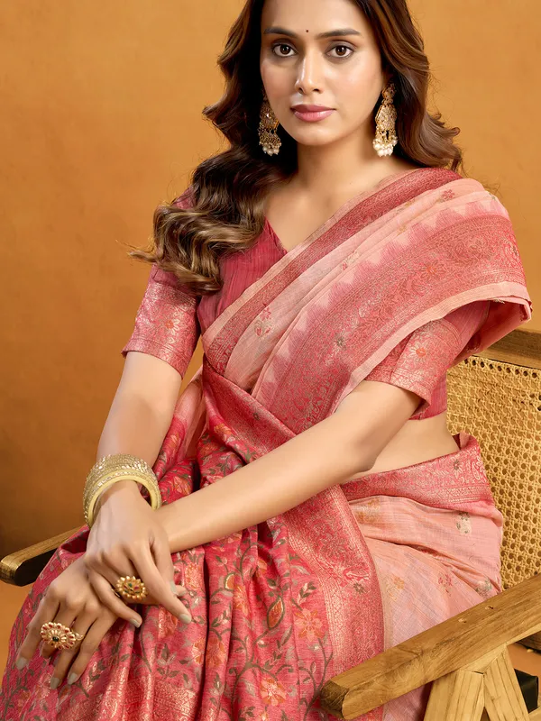 Peach semi cotton saree for special occasions