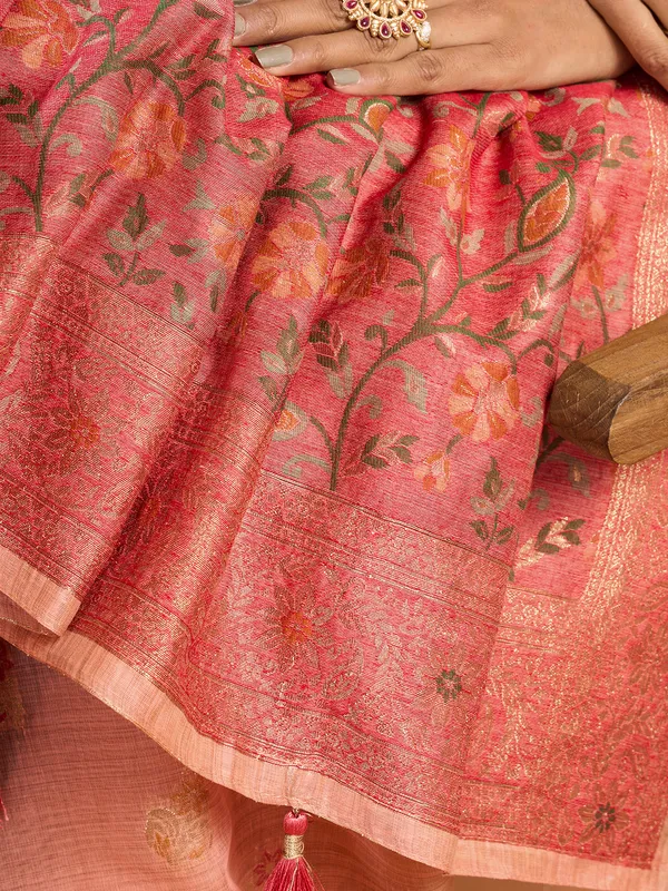 Peach semi cotton saree for special occasions