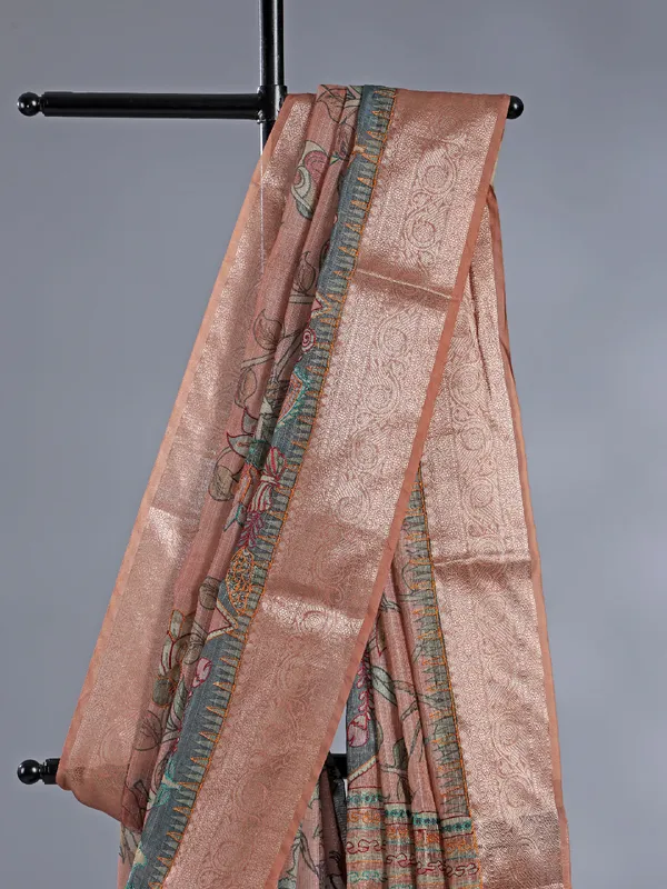 Peach semi cotton saree with zari weaving