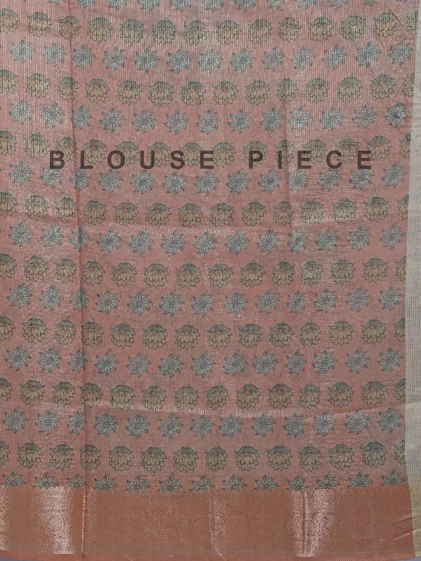 Peach semi cotton saree with zari weaving