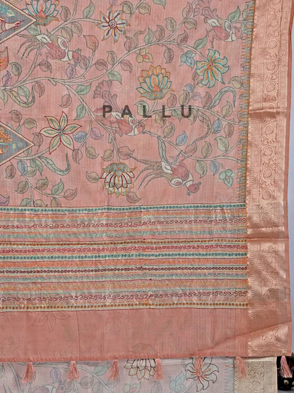 Peach semi cotton saree with zari weaving