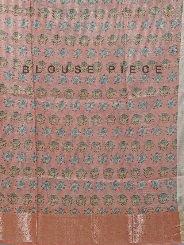 Peach semi cotton saree with zari weaving
