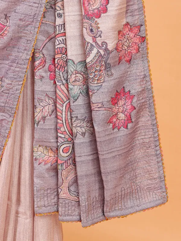 Peach semi cotton silk saree for women